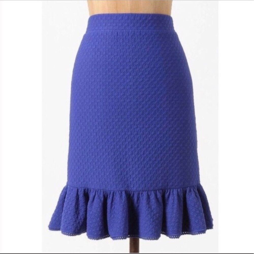 Anthro Postmark 2012 Basal Flounced Textured Knee Length Skirt In Royal Blue M View 3